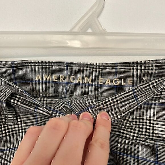 AMERICAN EAGLE Super Stretch Hi-Rise Mini Skirt Gray Black Plaid High Waisted 00 - Picture 6 of 12